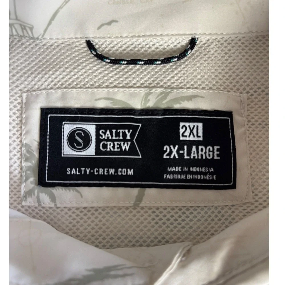 Salty Crew Mens 2XL Short Sleeve Fishing Shirt Beige Tropical Nautical Print - Picture 6 of 9
